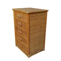 Pamono Bamboo and Woven Rattan Five-Drawer Chest, 1970s New