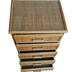 Pamono Bamboo and Woven Rattan Five-Drawer Chest, 1970s New