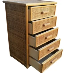 Pamono Bamboo and Woven Rattan Five-Drawer Chest, 1970s New