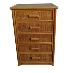 Pamono Bamboo and Woven Rattan Five-Drawer Chest, 1970s New