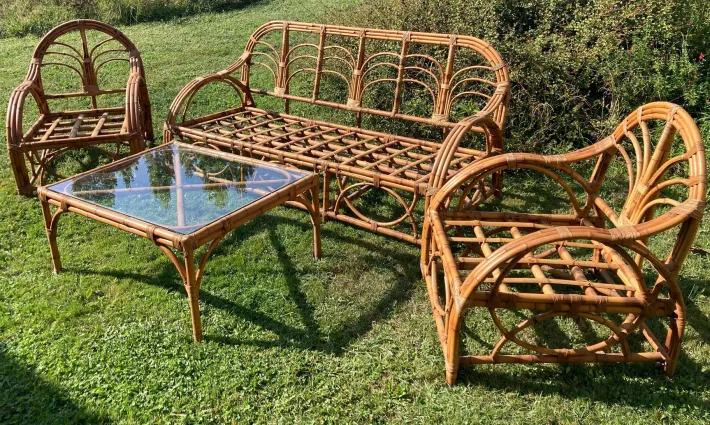 Pamono Bamboo Living Room in the style of Vivaï Del Sud, 1960s, Set of 4 Sale