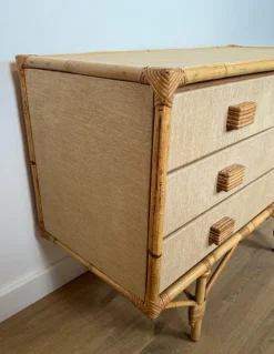 Pamono Bamboo, Rattan, Wood and Raffia Chest of Drawers by Audoux & Minet New