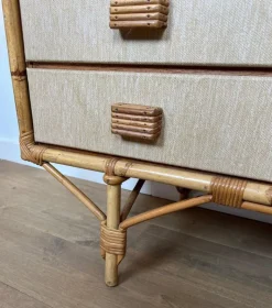 Pamono Bamboo, Rattan, Wood and Raffia Chest of Drawers by Audoux & Minet New