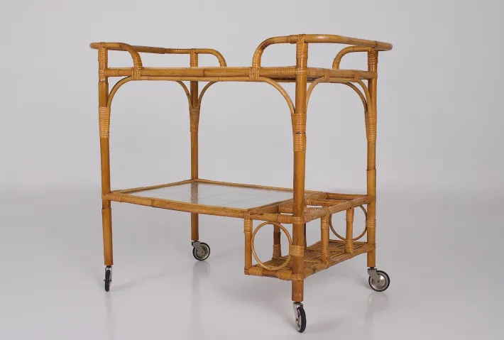 Pamono Bamboo Trolley Serving Tray, 1960s Best
