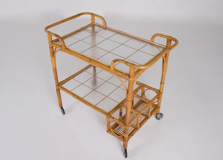 Pamono Bamboo Trolley Serving Tray, 1960s Best