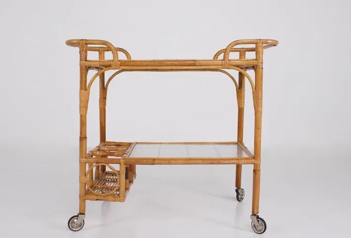 Pamono Bamboo Trolley Serving Tray, 1960s Best