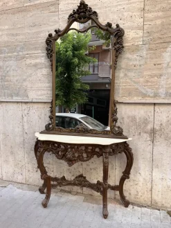 Pamono Baroque Console and Mirror in Wood, 1900s, Set of 2 Discount