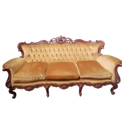 Pamono Baroque Sofa in Golden Velvet, 1950s Clearance