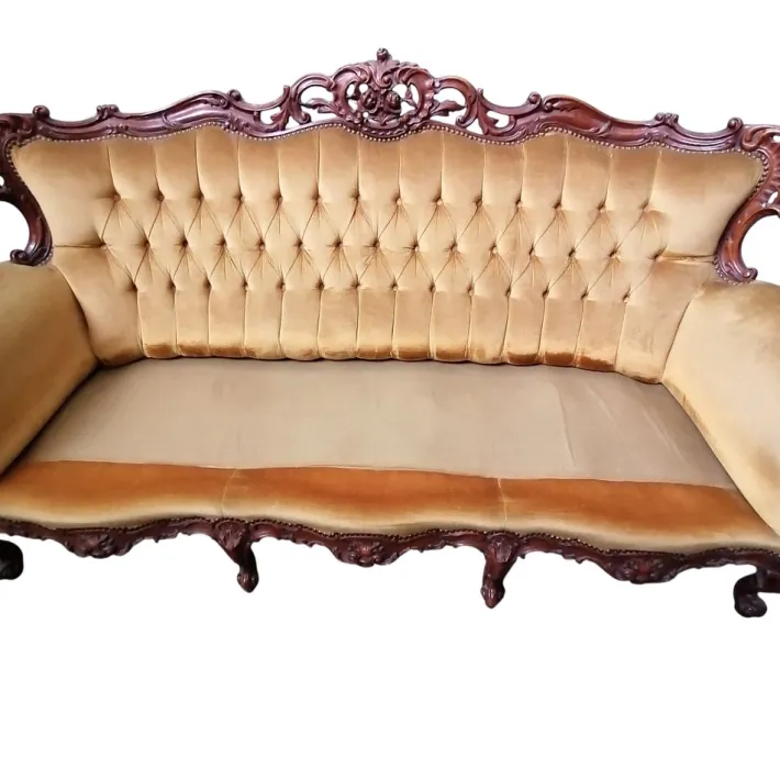 Pamono Baroque Sofa in Golden Velvet, 1950s Clearance