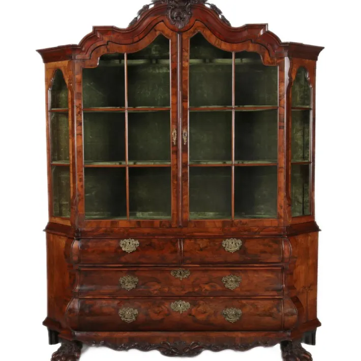 Pamono Baroque Walnut Display Cabinet, Holland, 1750s