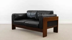 Pamono Bastiano Sofa in Black Leather by Tobia Scarpa for Gavina / Knoll, 1970s Sale