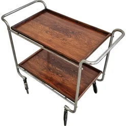 Pamono Bauhaus Bar Cart in Walnut Root Veneer and Steel Construction, 1920s Clearance