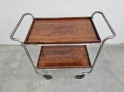 Pamono Bauhaus Bar Cart in Walnut Root Veneer and Steel Construction, 1920s Clearance