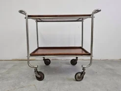 Pamono Bauhaus Bar Cart in Walnut Root Veneer and Steel Construction, 1920s Clearance