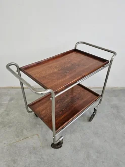 Pamono Bauhaus Bar Cart in Walnut Root Veneer and Steel Construction, 1920s Clearance