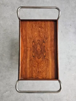 Pamono Bauhaus Bar Cart in Walnut Root Veneer and Steel Construction, 1920s Clearance