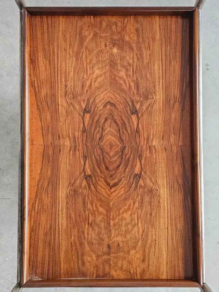 Pamono Bauhaus Bar Cart in Walnut Root Veneer and Steel Construction, 1920s Clearance