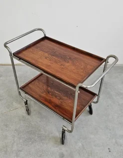 Pamono Bauhaus Bar Cart in Walnut Root Veneer and Steel Construction, 1920s Clearance