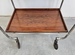 Pamono Bauhaus Bar Cart in Walnut Root Veneer and Steel Construction, 1920s Clearance