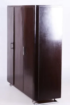 Pamono Bauhaus Lacquered Wood & Chrome Triple-Door Wardrobe attributed to Mücke Melder, 1930s Hot