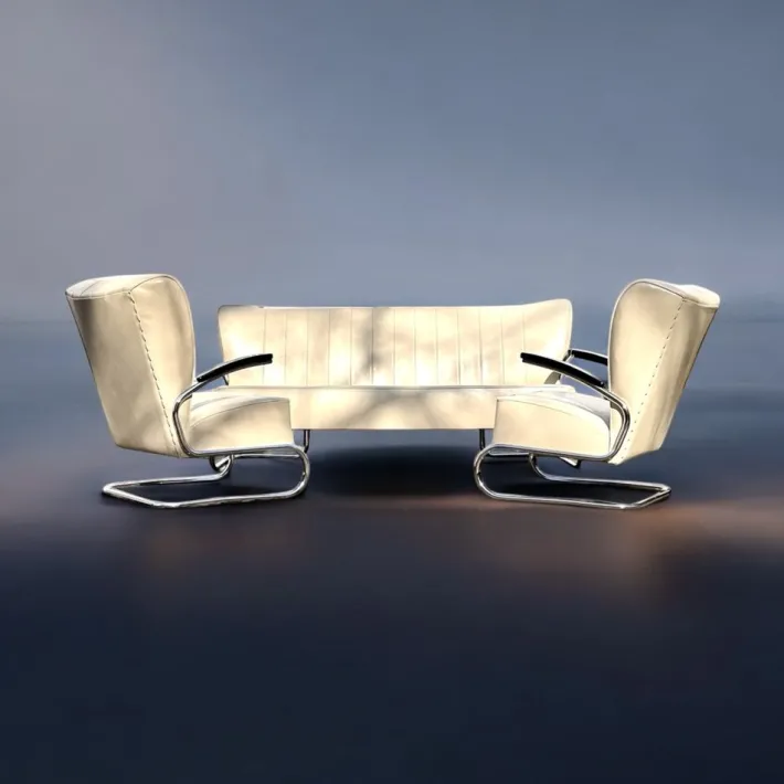 Pamono Bauhaus Modern Tubular Steel Club Seating Group Sofa + 2 Cantilever Armchairs Lounge Chairs by Mauser Werke, 3-piece CS Series, Germany, Club Möbel, 1958