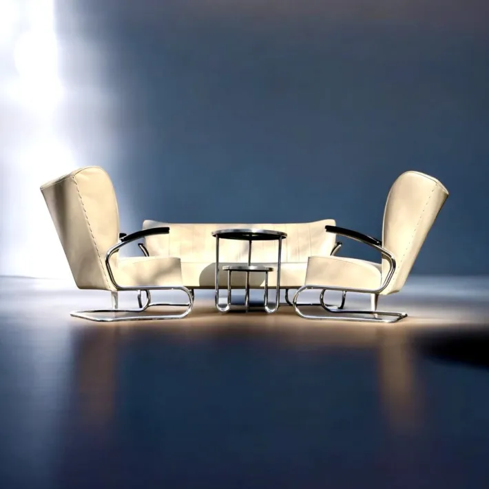 Pamono Bauhaus Modern Tubular Steel Club Seating Group Sofa + 2 Cantilever Armchairs Lounge Chairs by Mauser Werke, 3-piece CS Series, Germany, Club Möbel, 1958