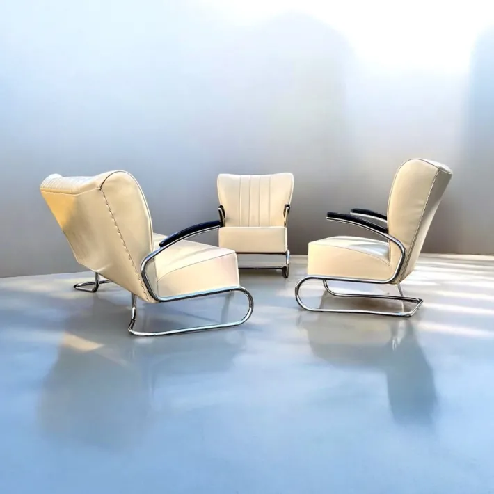 Pamono Bauhaus Modern Tubular Steel Club Seating Group Sofa + 2 Cantilever Armchairs Lounge Chairs by Mauser Werke, 3-piece CS Series, Germany, Club Möbel, 1958