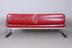Pamono Bauhaus Red Sofa in Chrome-Plated Steel & High Quality Leather attributed to Robert Slezák, Czech, 1930s Best