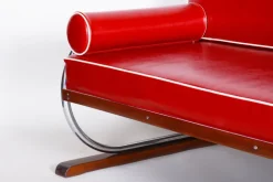 Pamono Bauhaus Red Sofa in Chrome-Plated Steel & High Quality Leather attributed to Robert Slezák, Czech, 1930s Best