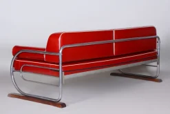Pamono Bauhaus Red Sofa in Chrome-Plated Steel & High Quality Leather attributed to Robert Slezák, Czech, 1930s Best