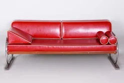 Pamono Bauhaus Red Sofa in Chrome-Plated Steel & High Quality Leather attributed to Robert Slezák, Czech, 1930s Best