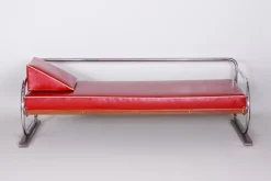 Pamono Bauhaus Red Sofa in Chrome-Plated Steel & High Quality Leather attributed to Robert Slezák, Czech, 1930s Best