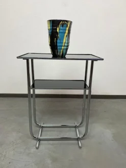 Pamono Bauhaus Side Table with Black Glass Top, 1950s Sale