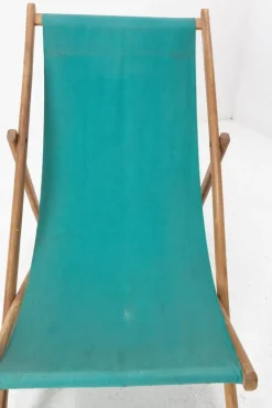 Pamono Beech and Fabric Folding Deck Chair or Patio Lounger, France, 1950s Outlet