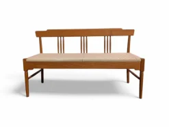 Pamono Beech Bench with Fabric Seat, Italy, 1950s New