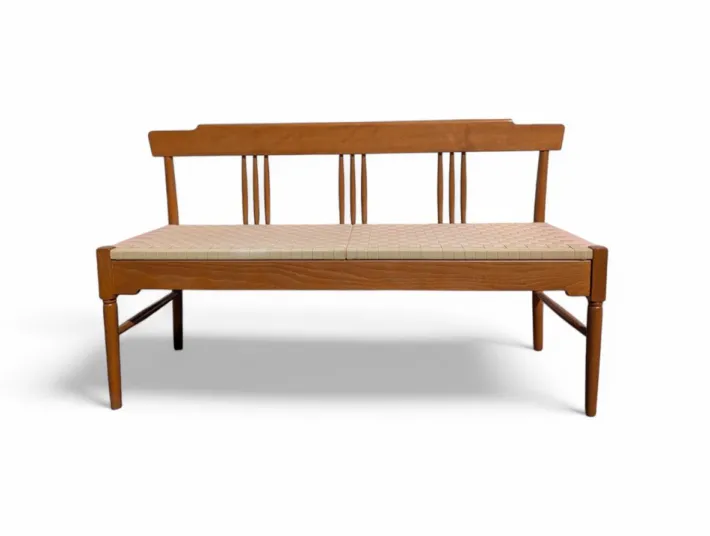 Pamono Beech Bench with Fabric Seat, Italy, 1950s New