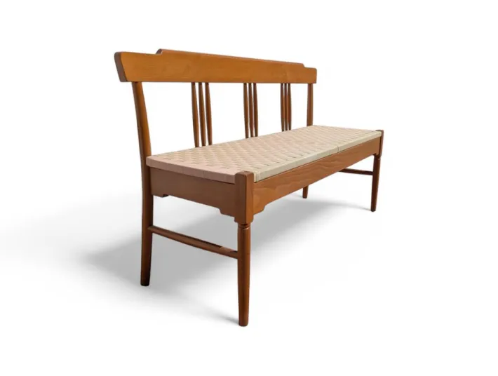 Pamono Beech Bench with Fabric Seat, Italy, 1950s New