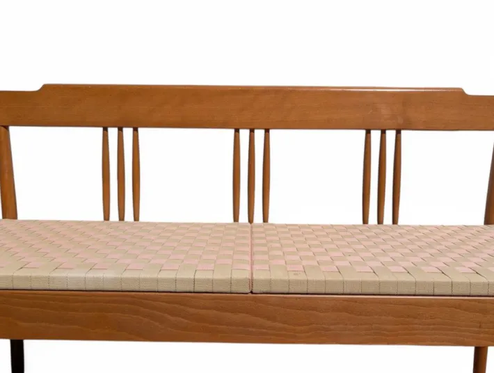 Pamono Beech Bench with Fabric Seat, Italy, 1950s New