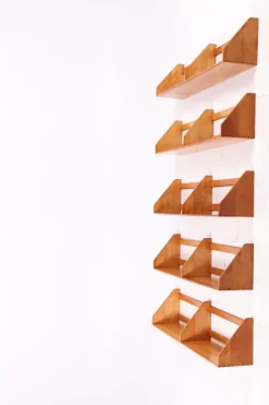 Pamono Beech Wall Shelves by Hans J. Wegner for Ry Møbler, 1950s, Set of 5 New