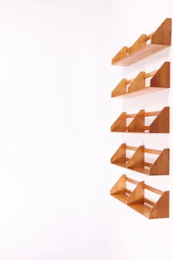 Pamono Beech Wall Shelves by Hans J. Wegner for Ry Møbler, 1950s, Set of 5 New