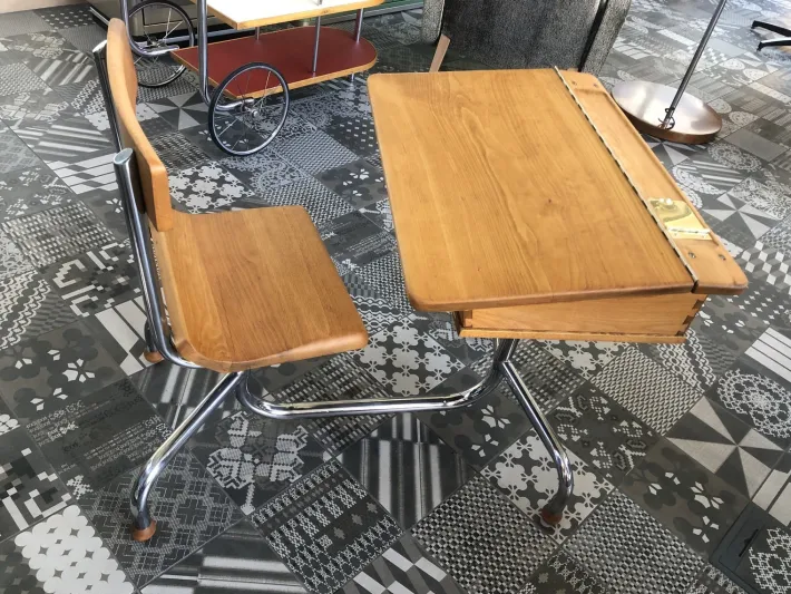 Pamono Beech Wood School Table, Czechoslavakia, 1940s