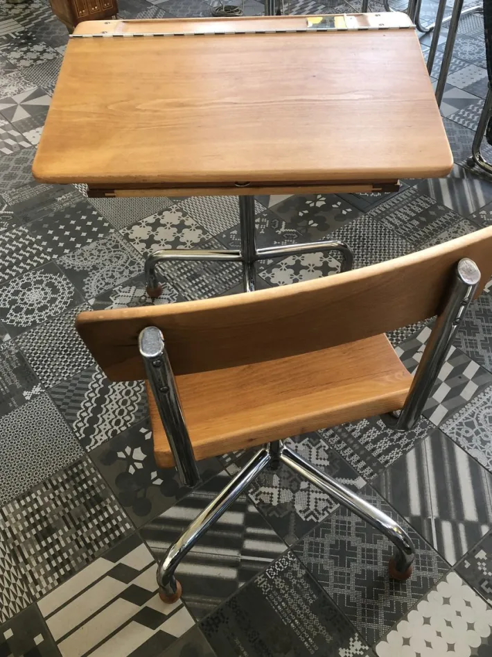 Pamono Beech Wood School Table, Czechoslavakia, 1940s