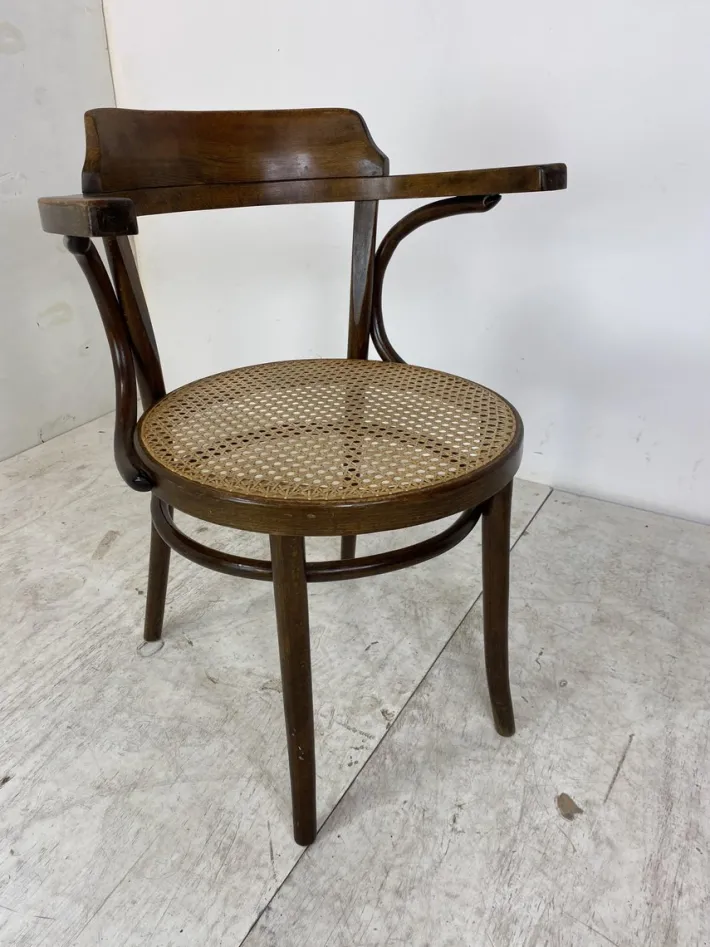 Pamono Bentwood Desk Chair with Rattan Seat by Thonet for Ligna, 1900s