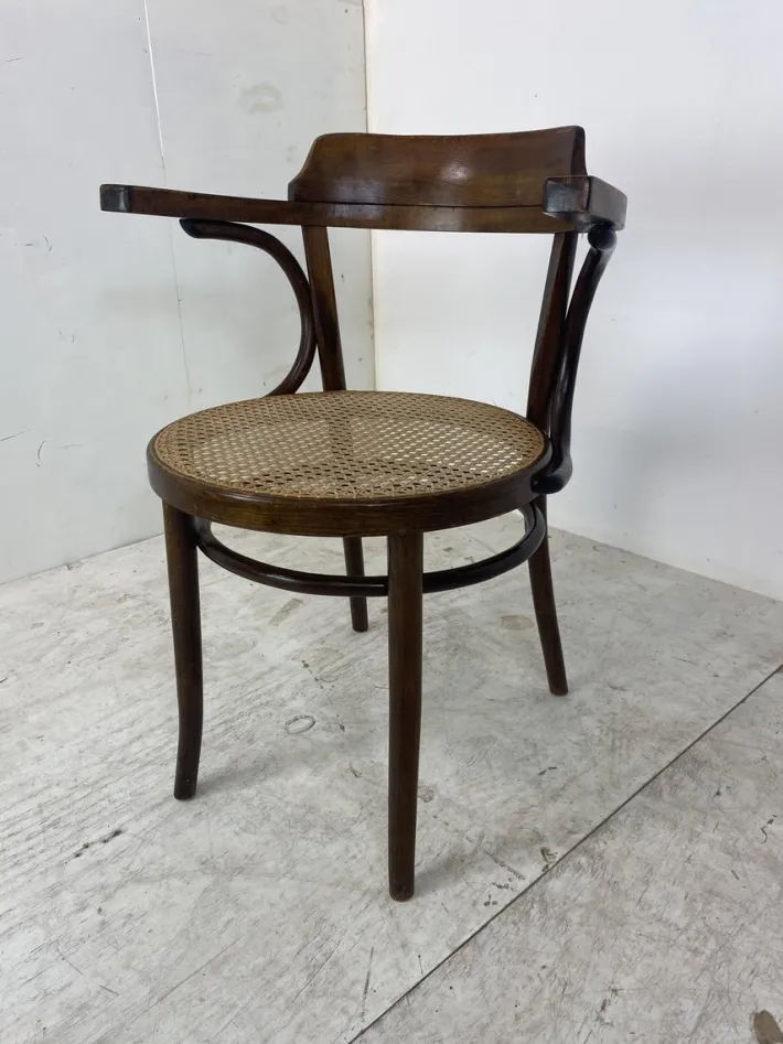 Pamono Bentwood Desk Chair with Rattan Seat by Thonet for Ligna, 1900s