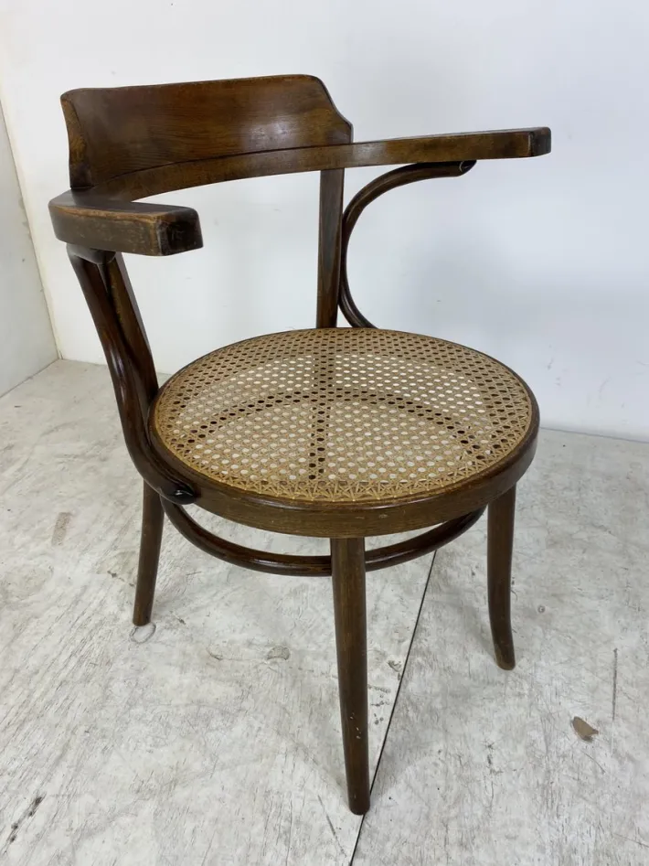Pamono Bentwood Desk Chair with Rattan Seat by Thonet for Ligna, 1900s