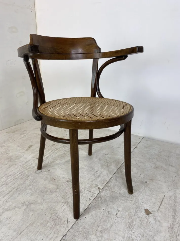 Pamono Bentwood Desk Chair with Rattan Seat by Thonet for Ligna, 1900s