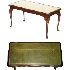 Pamono Bevan Funnell Coffee Table in Green Leather and Beech Wood Online