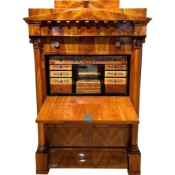 Pamono Biedermeier Secretaire in Cherrywood and Maple with Inlays and Brass, South Germany, 1830s