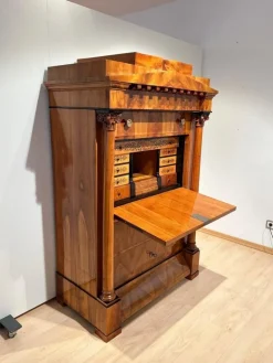 Pamono Biedermeier Secretaire in Cherrywood and Maple with Inlays and Brass, South Germany, 1830s