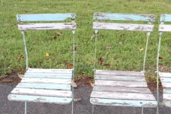 Pamono Bistro Garden Folding Chairs in Iron and Wood Slats, Set of 8 Discount